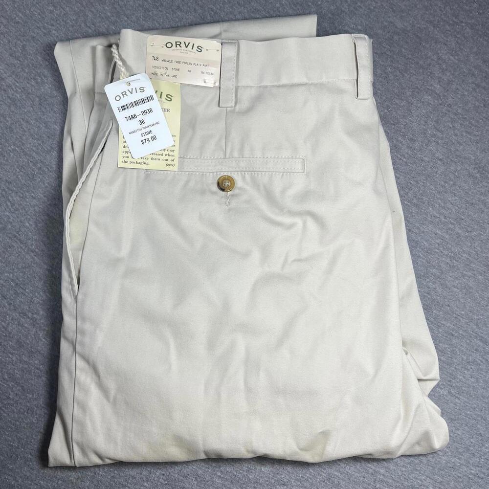 Orvis RN: 70534 Wrinkle-Free Men’s Size 38 Cotton Poplin Plain Pants Stone